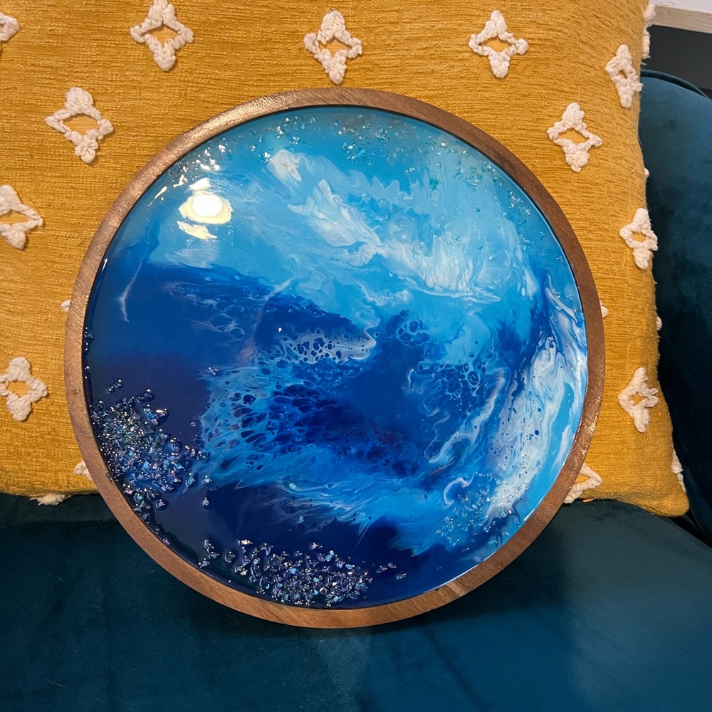 Oceanic Blue Abstract Serving tray/Art Piece